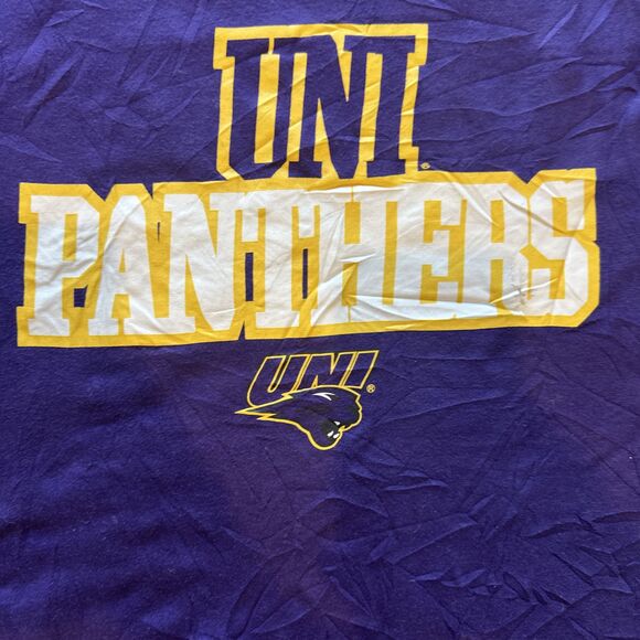 Vintage Y2K UNI Northern Iowa Panthers Purple Graphic Logo Tee Shirt Mens 2XL - Picture 6 of 10